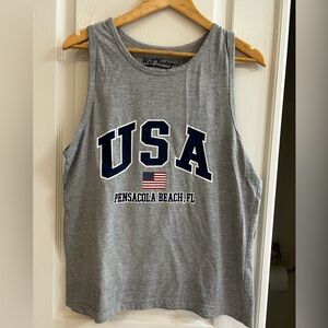 Gray Sleeveless Muscle Tee with USA Graphic
